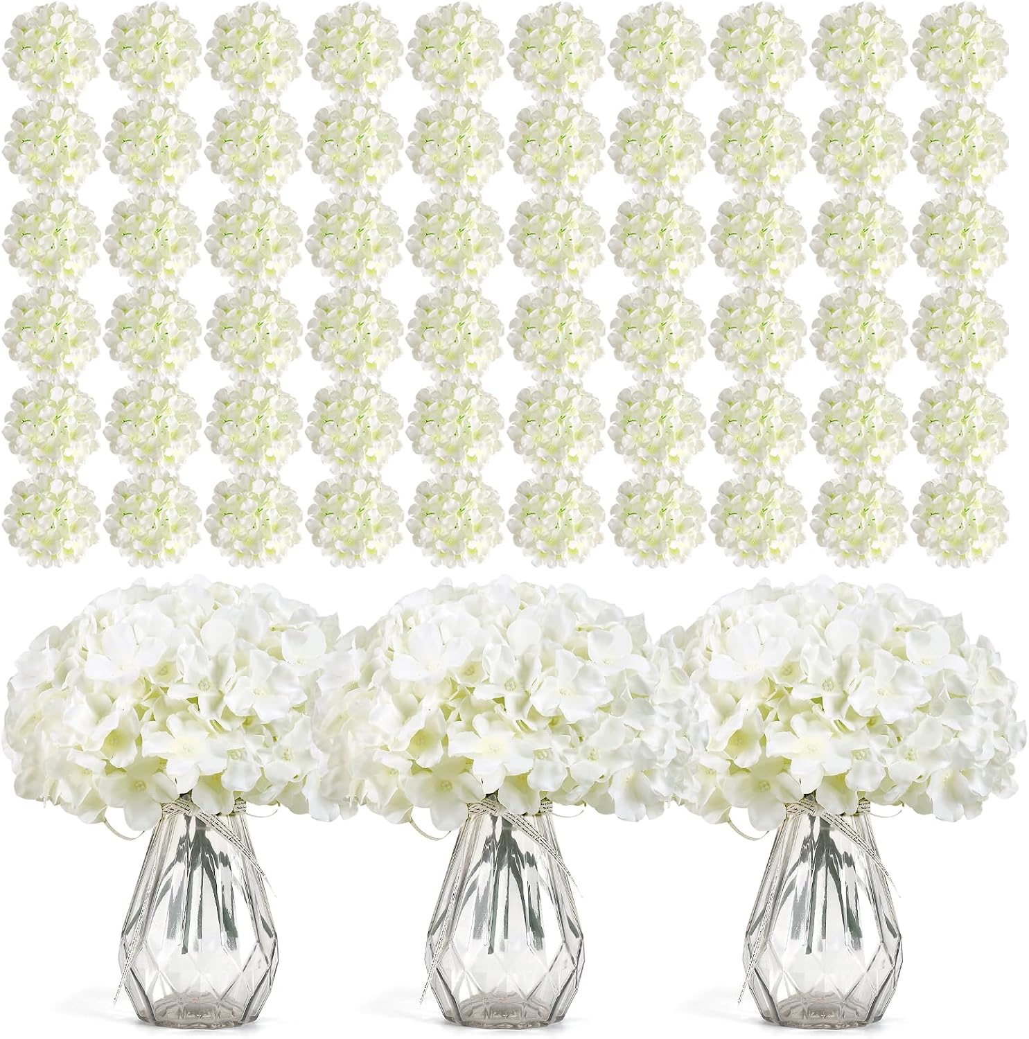 Wedding Supply In Bulk - 304個入り バルク ホワイトシルク人工アジサイの花 柔軟な茎付き、リアルな造花用品 DIYウェディングアーチ、パーティー背景、ベビーシャワー、家庭や庭の装飾に