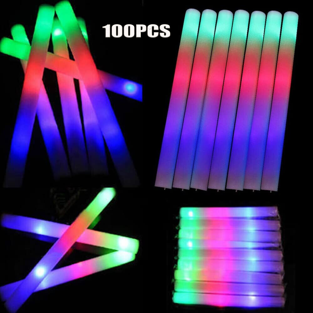 Wedding Supply In Bulk - グロースティック バルク100本入り LEDライトアップフォームスティック 3モード カラーフラッシュ、グローパーティー用品 結婚式