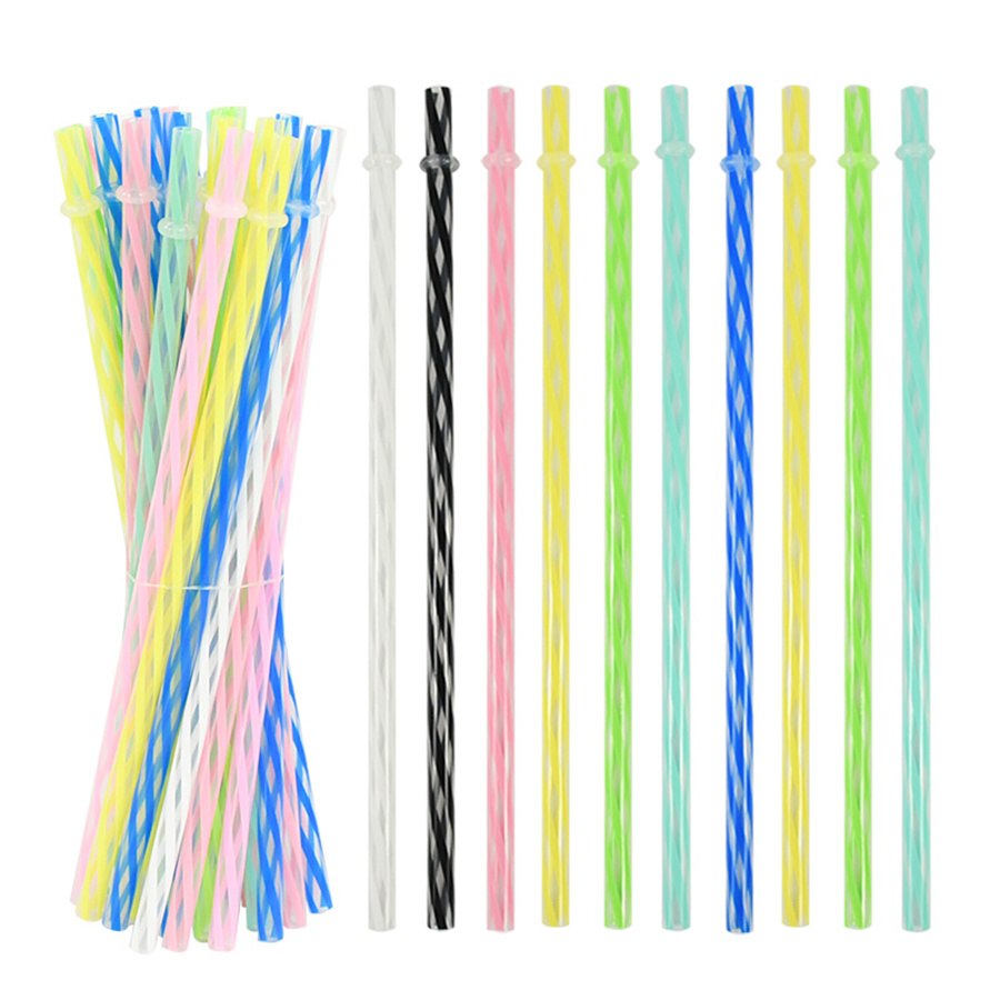 Wedding Supply In Bulk - 25本 カラフルなストライプ柄 再利用可能なプラスチックストロー ストッパー付き マルチカラー ツイストドリンクストロー