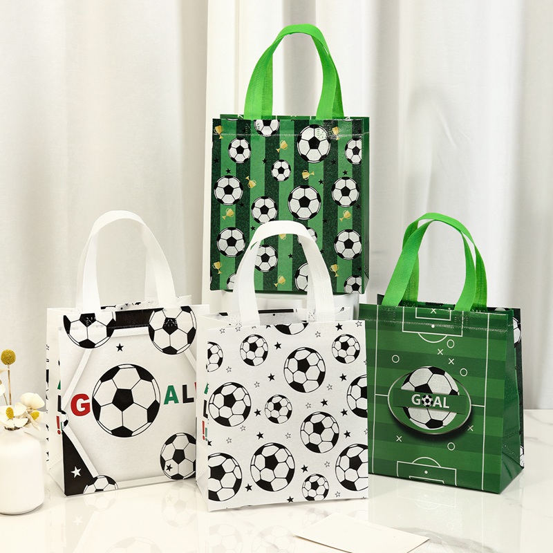 Wedding Event Supply - サッカースタイルギフトバッグ4個、サッカー付き不織布トートバッグ、多目的ギフトラッピング用品グッディバッグ誕生日パーティー