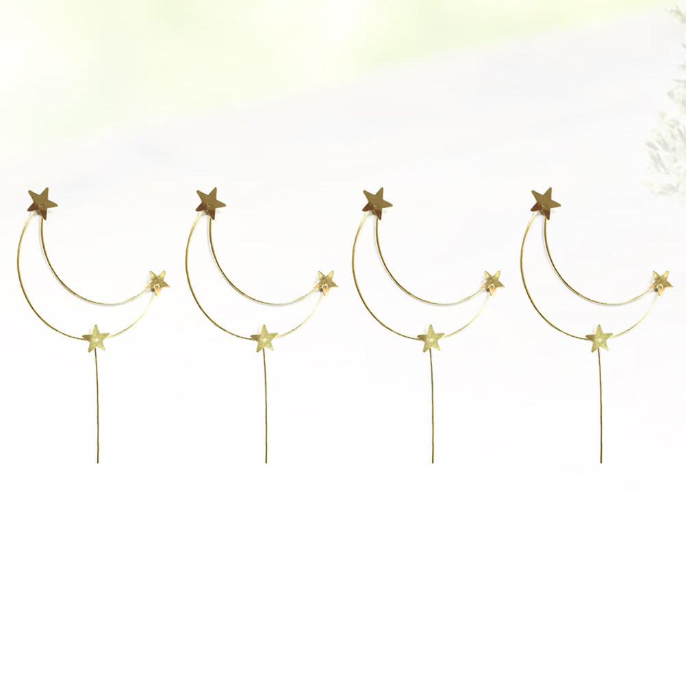 Wedding Supply Decor - 4個入りケーキトッパー 月と星のクリエイティブケーキピック パーティー、結婚式、誕生日、ベーキング、デザートデコレーション用品