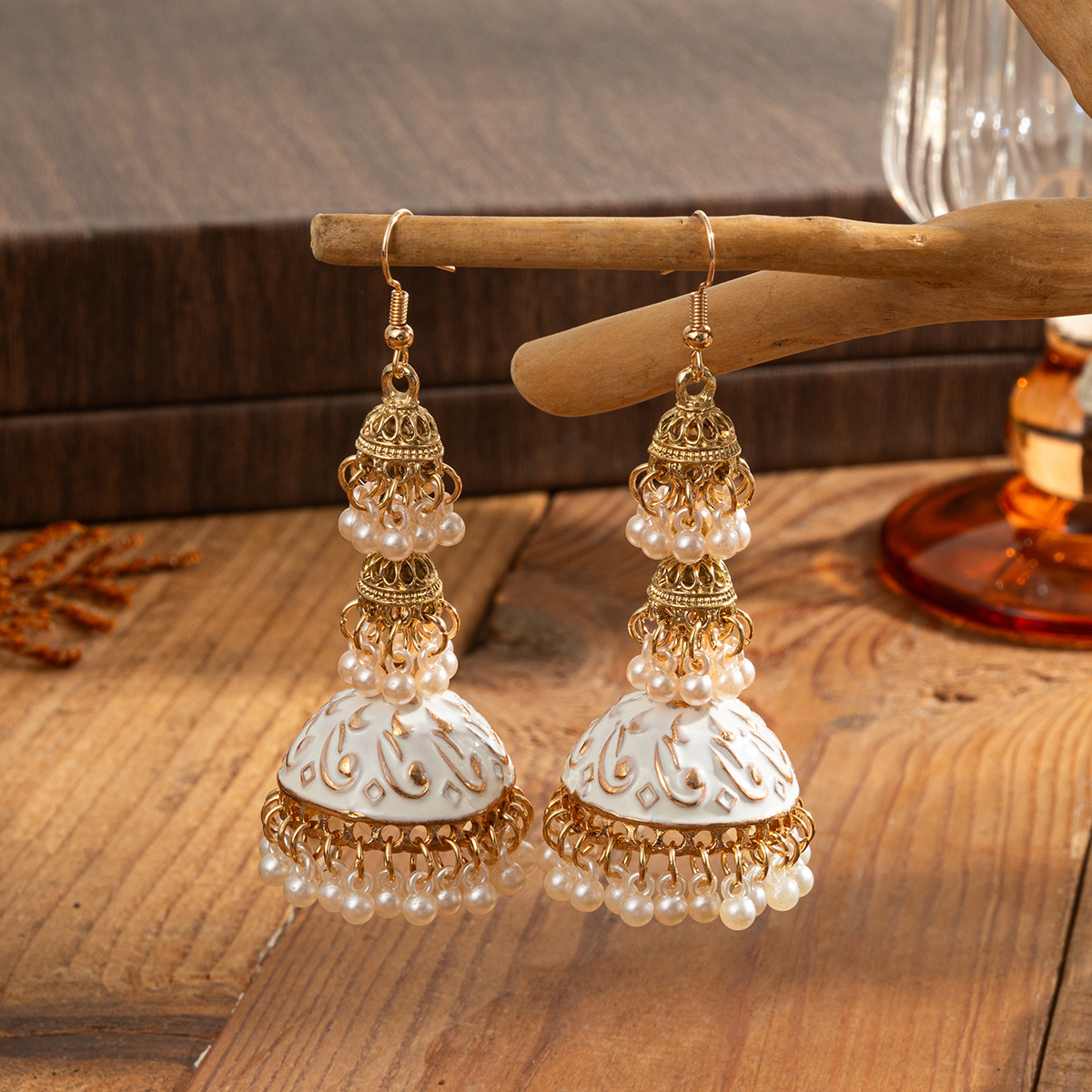 Indian Wedding Supply - レトロエスニックゴールドカラー ジュムカ インド風イヤリング 女性用 2025 ボヘミアン