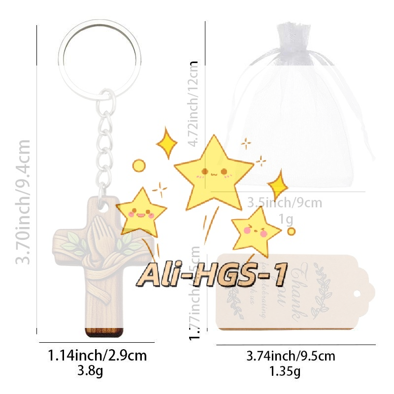 Wedding Supply In Bulk - 1/3個/1セット 宗教的な木製十字架キーホルダー、バルク販売、鳩柄オーガンザバッグ、タグ、洗礼式、教会、結婚式、ミニゲストギフト用品