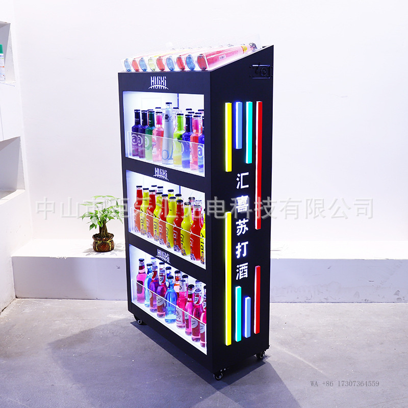 Champagne Tower Set - BarKTV照明付きワインキャビネット、多層シャンパンラック、ソーダワインディスプレイキャビネット、モバイルワインラック、シャンパンタワー、リキュール