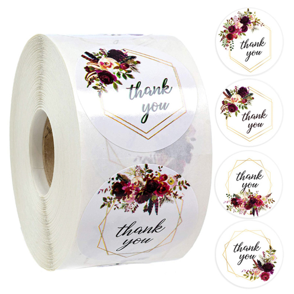 粘着性のある花柄の「ありがとう」ステッカー、小規模ビジネスの - Wedding Supply Business のレビューと価格