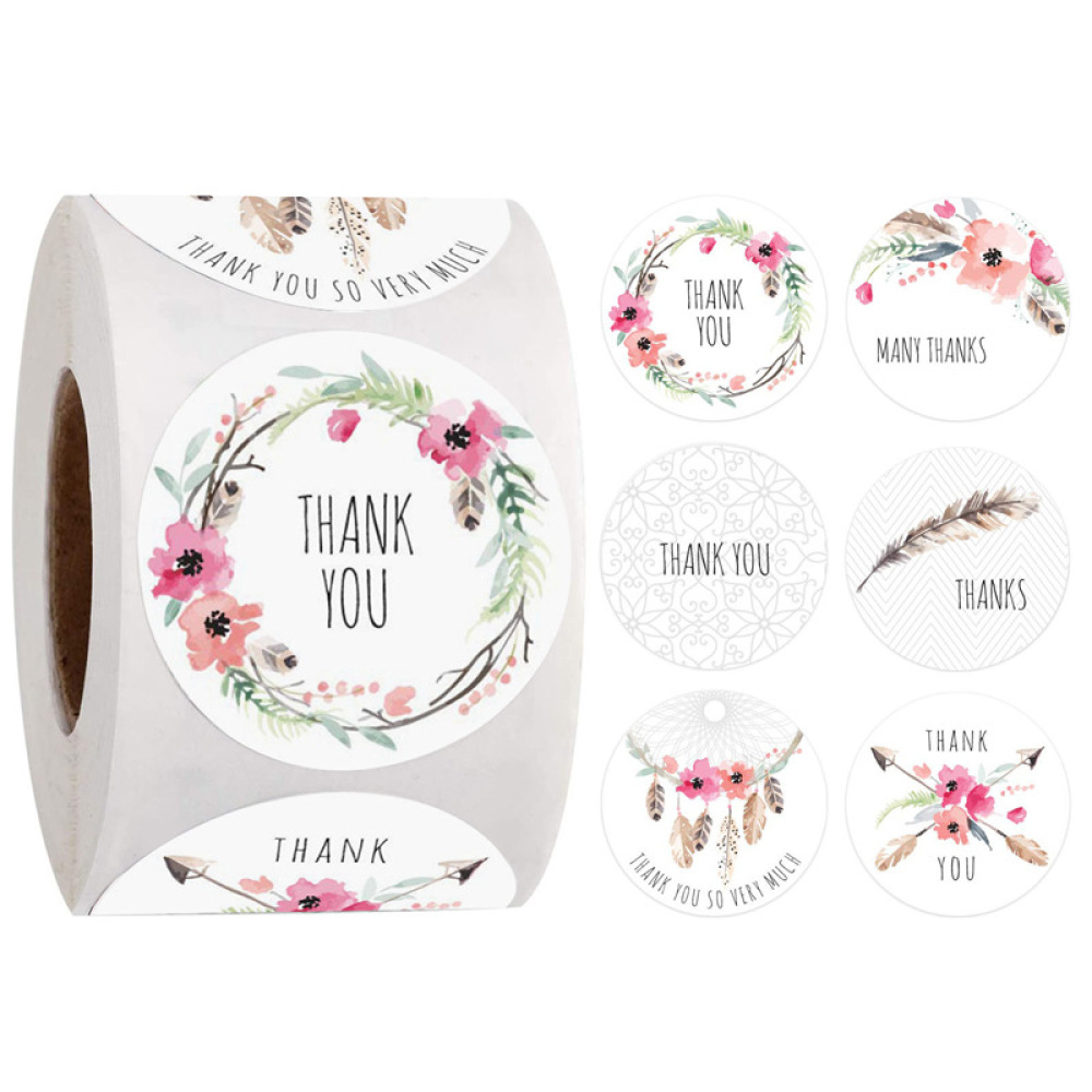 粘着性のある花柄の「ありがとう」ステッカー、小規模ビジネスの - Wedding Supply Business のレビューと価格