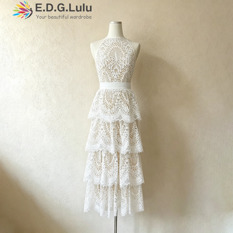 EDGLuLu O ネックノースリーブホワイトウェディングド - Wedding Lulu のレビューと価格