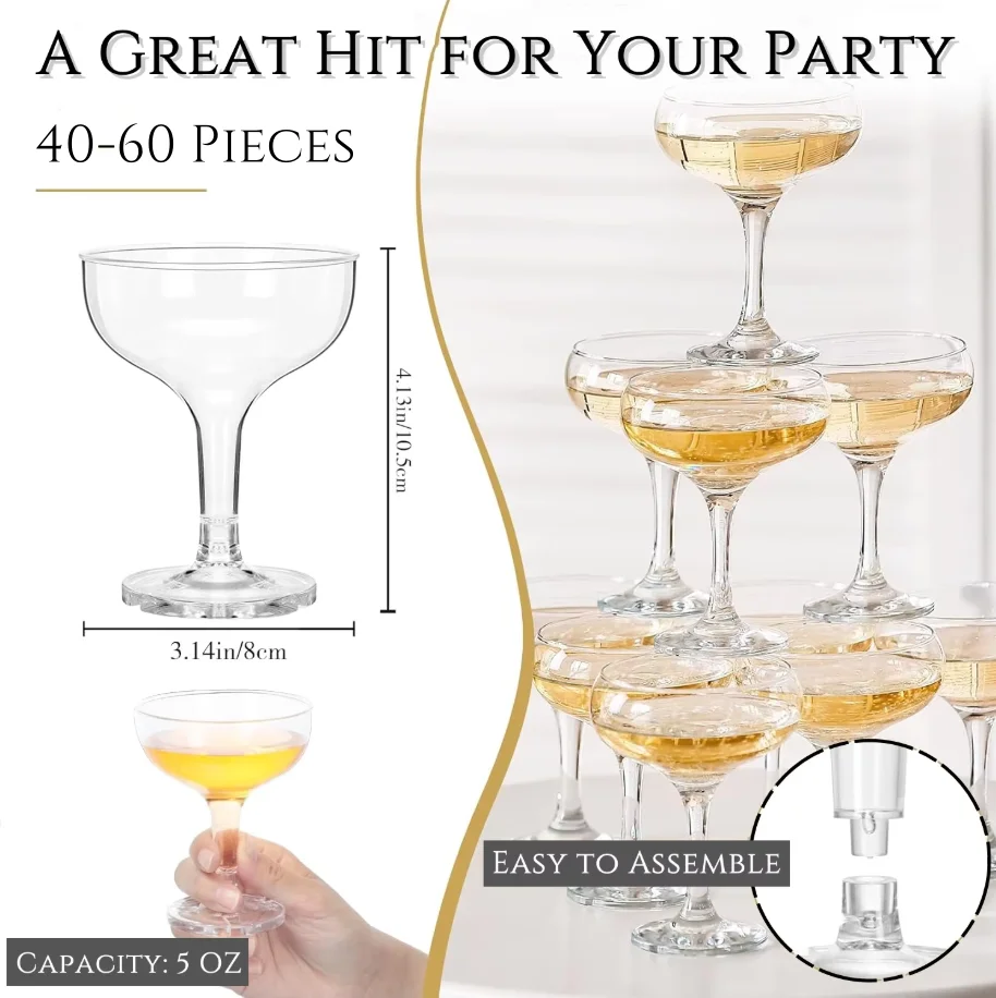 20-60個入り アクリル製シャンパンカップグラス 5オンス - Champagne Tower Set のレビューと価格