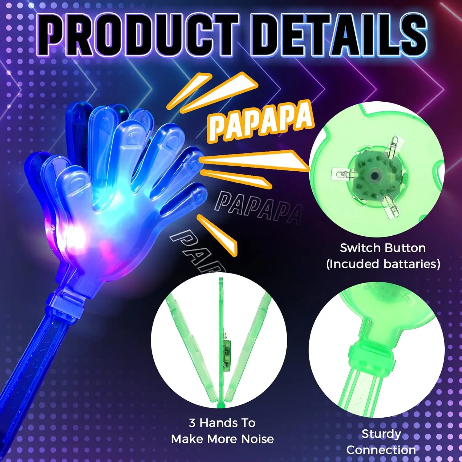 ノイズメーカー用LEDハンドクラッパー,12個,ライトアップ - Wedding Event Supply のレビューと価格