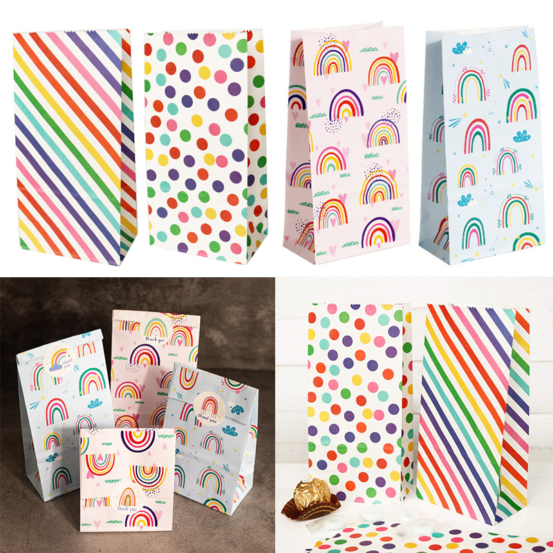 小さな紙袋レインボープリントキャンディクッキーバッグピンクブ - Wedding Event Supply のレビューと価格