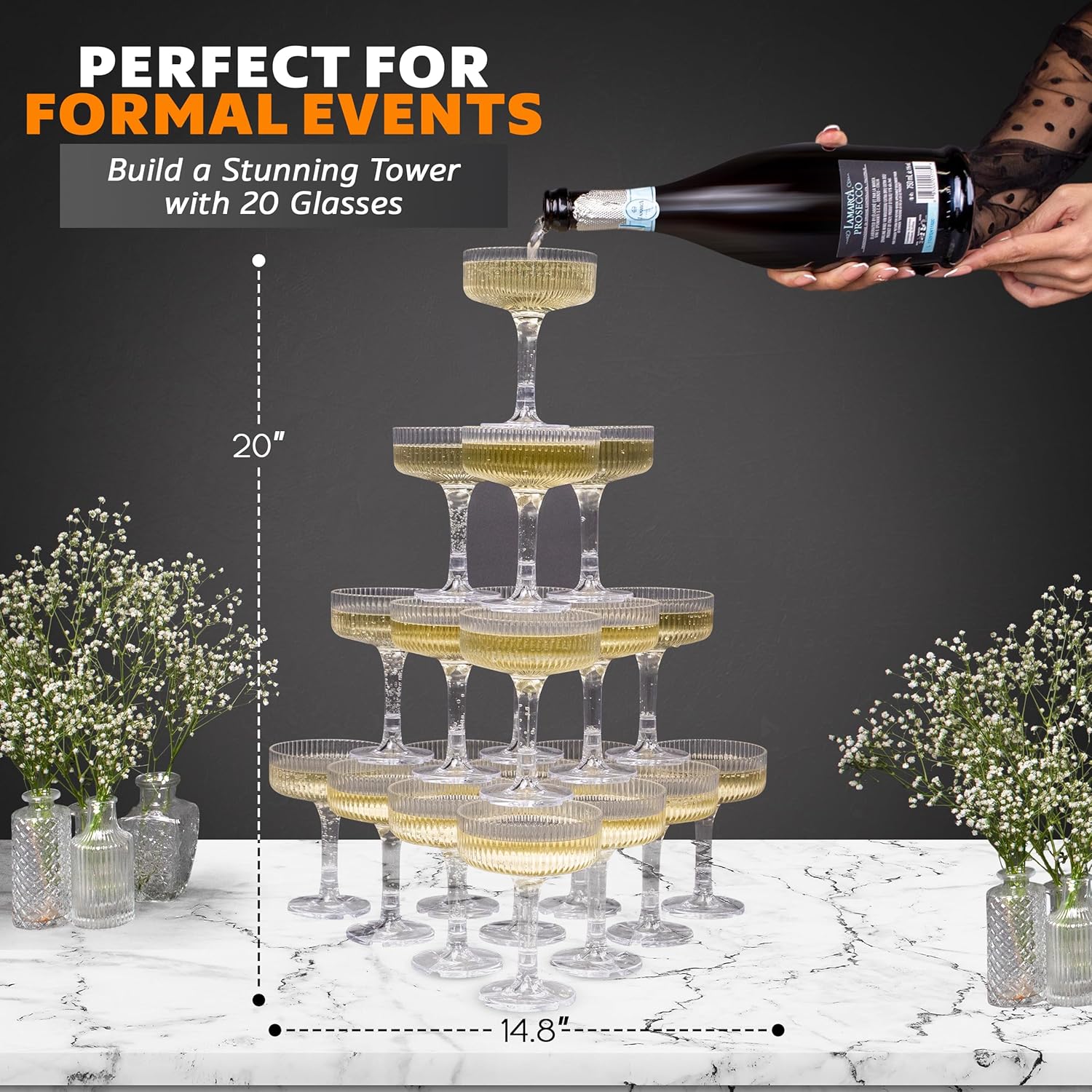 20-60 個アクリルシャンパンタワー 7 オンスプラスチッ - Champagne Tower Set のレビューと価格