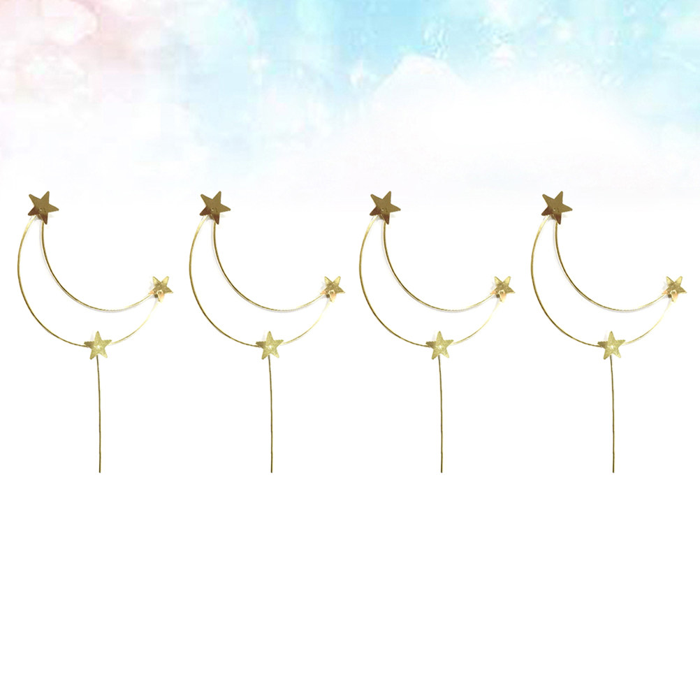 4個入りケーキトッパー 月と星のクリエイティブケーキピック  - Wedding Supply Decor のレビューと価格