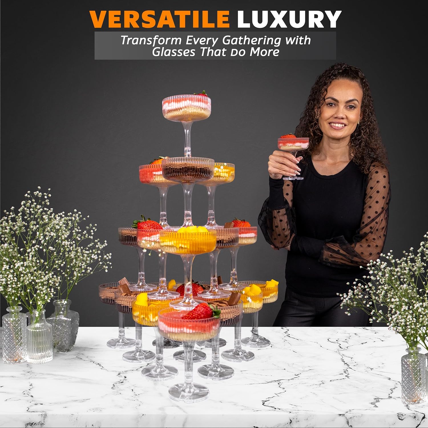 20-60 個のアクリルシャンパンタワー 7 オンスプラスチ - Champagne Tower Set のレビューと価格