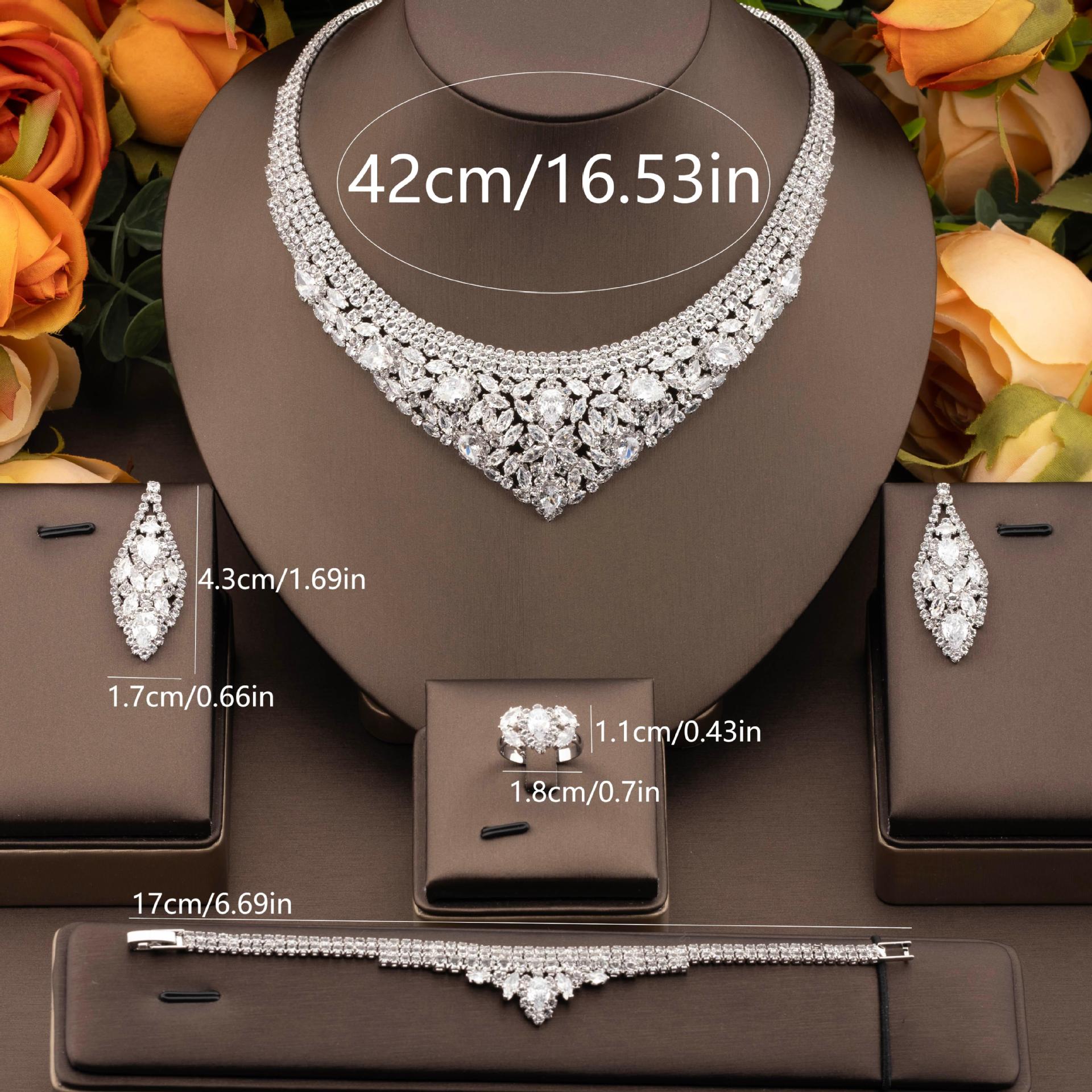 4ピースブライダルジュエリーセット女性用キュービックジルコニ - Indian Wedding Supply のレビューと価格